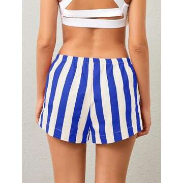 JEIBKOUY Women Striped Boxer Shorts Casual Wide Leg Drawstring Low Rise Elastic Waist Pajama Lounge ...