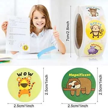 Outus 5 Rolls 2500 Pieces Reward Stickers for Teachers Motivational School Decoration for Children School Teachers Reward Stickers Animal Cartoon for Classroom Students 1 Inch 40 Styles Label