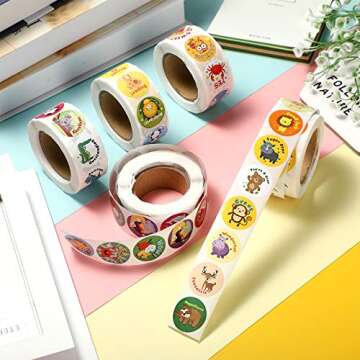 Outus 5 Rolls 2500 Pieces Reward Stickers for Teachers Motivational School Decoration for Children School Teachers Reward Stickers Animal Cartoon for Classroom Students 1 Inch 40 Styles Label