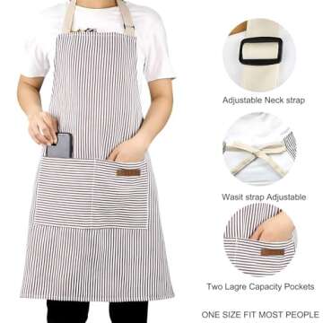 Serrenf 2 Pack Apron, Cooking Kitchen Aprons, Adjustable Bib Apron with 2 Pockets for Men Women Chef Apron (Black/Brown pinstripe)