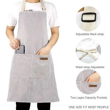 Serrenf 2 Pack Apron, Cooking Kitchen Aprons, Adjustable Bib Apron with 2 Pockets for Men Women Chef Apron (Black/Brown pinstripe)