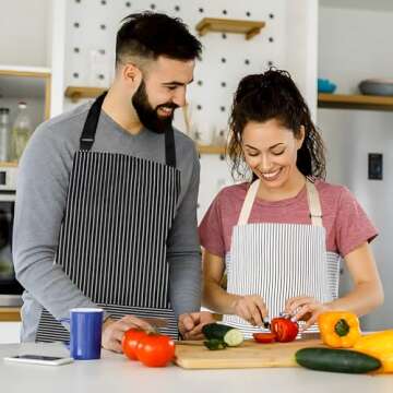 Serrenf 2 Pack Apron, Cooking Kitchen Aprons, Adjustable Bib Apron with 2 Pockets for Men Women Chef Apron (Black/Brown pinstripe)