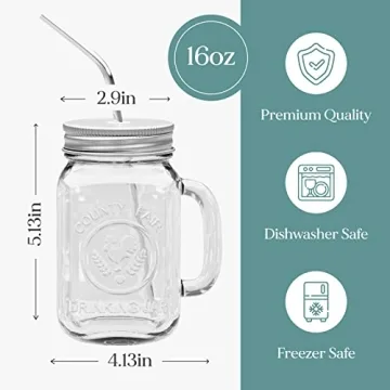 Brimley 16oz Mason Jar Set with Lid and Straw