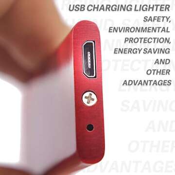 Smart Fingerprint Sensor Lighter Flameless Windproof Lighter Double Side Cigarette Ignition Lighter USB Rechargeable Lighter Best Gift for Your Boyfriend, Family, Your Father (red)