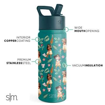 Simple Modern Disney Moana Kids Water Bottle with Straw Lid | Reusable Insulated Stainless Steel Cup...