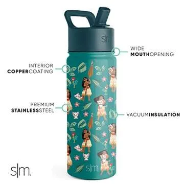 Simple Modern Disney Moana Kids Water Bottle with Straw Lid | Reusable Insulated Stainless Steel Cup...