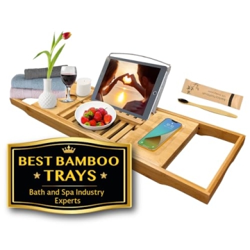Nature Gear Bamboo Bathtub Tray, Waterproof & Durable Wooden Bath Tray Table for Tub, Extendable Rea...