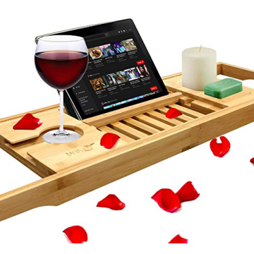 Nature Gear Bamboo Bathtub Tray, Waterproof & Durable Wooden Bath Tray Table for Tub, Extendable Reading Caddy with Phone & Tablet Holder, Easy-to-Adjust Bamboo Trays for Bathroom, Premium Bamboo