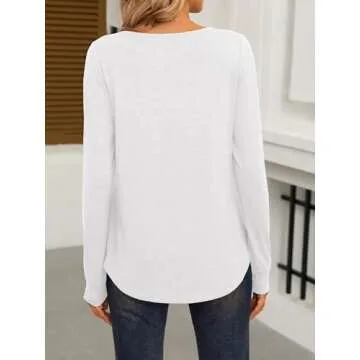 ANRABESS Women Shirts Long Sleeve Crewneck Smocked Tunic Tops with Leggings Dressy Casual T-Shirt Business Work Blouses White S