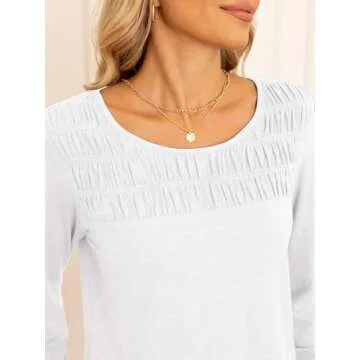ANRABESS Women Shirts Long Sleeve Crewneck Smocked Tunic Tops with Leggings Dressy Casual T-Shirt Business Work Blouses White S