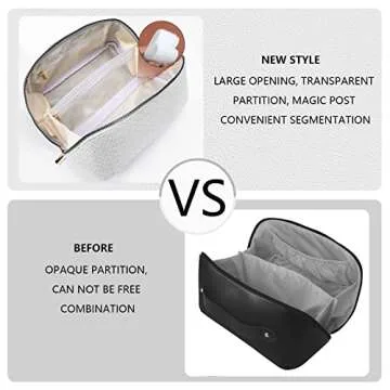 XASRVIR Makeup Bag, Travel Makeup Bag, Leather Waterproof Makeup Bag, Portable flat Large Opening Makeup Bag,Multifunctional Storage Travel Toiletry Bag Skincare Bag(Woven-White)