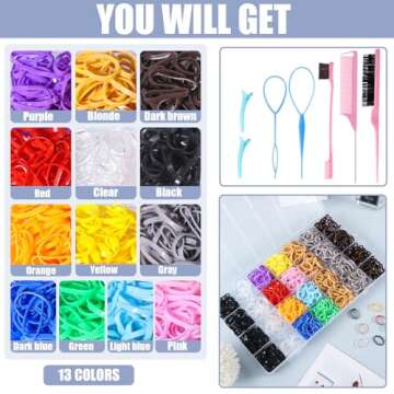 Rubber Bands and Hair Styling Tools Set: 1500 Pcs Elastic Hair Ties with Organizer Box, Baby/Toddler...