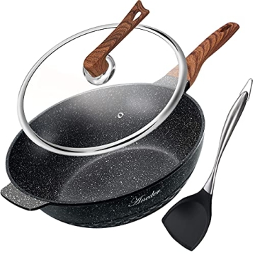 ANEDER 12.5 Inch Non-Stick Wok Pan with Lid & Spatula - Versatile, Durable & Healthy Cooking