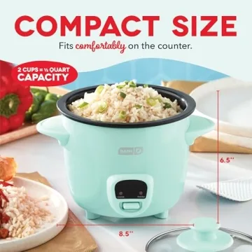 DASH Mini Rice Cooker Steamer with Removable Nonstick Pot, Keep Warm Function & Recipe Guide, .5 Quart, for Soups, Stews, Grains & Oatmeal - Aqua