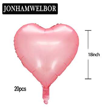 Jonhamwelbor 20Pcs 18 inch Pink Foil Mylar Heart Shape Balloons Decorations Valentines Birthday Wedd...