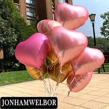 Jonhamwelbor 20Pcs 18 inch Pink Foil Mylar Heart Shape Balloons Decorations Valentines Birthday Wedding Baby Shower Party (Pink)