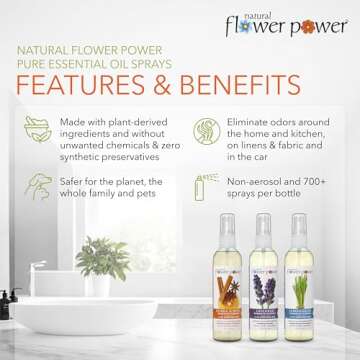 Natural Flower Power Air Freshener Spray | Lemongrass, Lavender, Citrus & Spice | 4 Fl Oz | Pack of ...