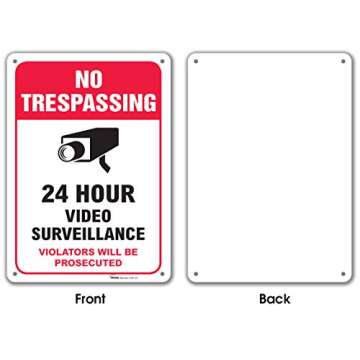 Video Surveillance No Trespassing Sign, Large Rust Free 10x14" Aluminum - by ARMO