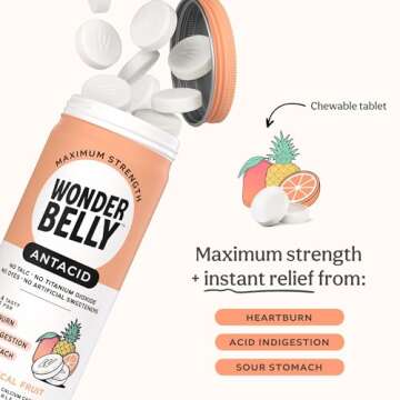 Wonderbelly Antacid, Effective Heartburn and Instant Acid Indigestion Relief, Extra Strength Chewabl...