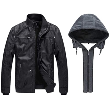 Wantdo Men's Spring Motorcycle Leather Jacket with Hood
