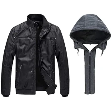 Wantdo Men's Spring Motorcycle Leather Jacket with Hood