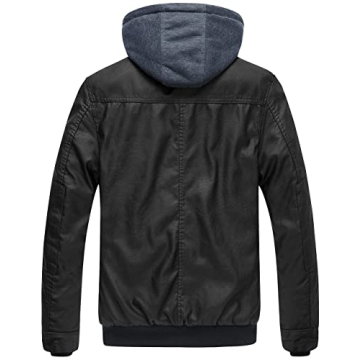 Wantdo Men's Spring Motorcycle Leather Jacket with Hood