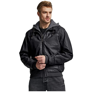 Wantdo Men's Spring Motorcycle Leather Jacket with Hood