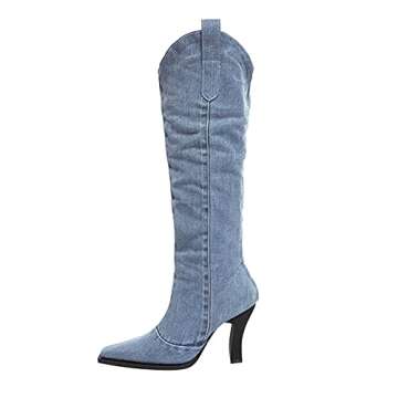 Chic Denim Blue Knee High Winter Boots for Women