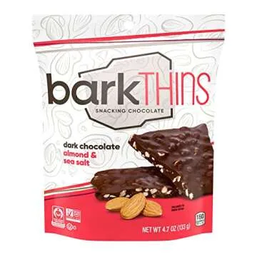 barkTHINS Dark Chocolate, Almond and Sea Salt Snacking Chocolate Bag, 4.7 oz