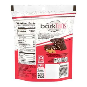 barkTHINS Dark Chocolate, Almond and Sea Salt Snacking Chocolate Bag, 4.7 oz