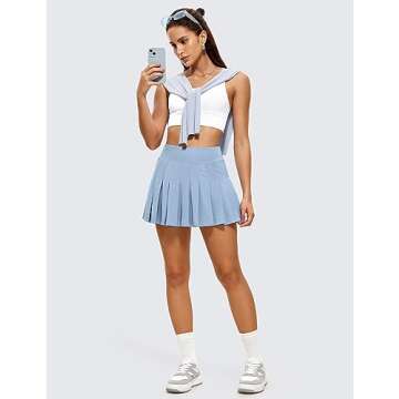 CRZ YOGA Cute Pleated Skirts for Women High Waisted Tennis Golf Skorts with Pockets Casual Athletic Workout Skater The Breeze Blue Large