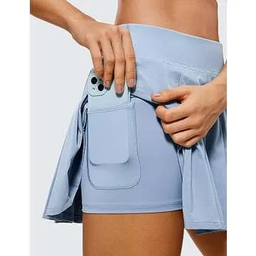 CRZ YOGA Cute Pleated Skirts for Women High Waisted Tennis Golf Skorts with Pockets Casual Athletic Workout Skater The Breeze Blue Large