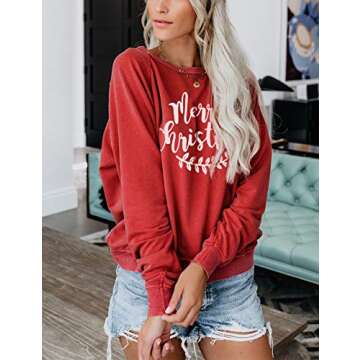 Blooming Jelly Womens Christmas Sweatshirts Crewneck Long Sleeve Tops Print Terry Casual Cute Pullov...