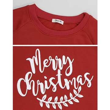 Blooming Jelly Womens Christmas Sweatshirts Crewneck Long Sleeve Tops Print Terry Casual Cute Pullover Outfit 2024(Large, Red)
