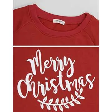 Blooming Jelly Womens Christmas Sweatshirts Crewneck Long Sleeve Tops Print Terry Casual Cute Pullover Outfit 2024(Large, Red)
