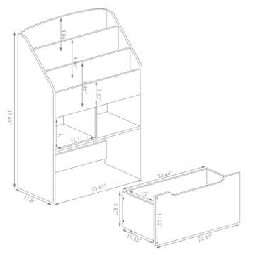 UTEX Bookshelf for Kids, Wooden Book Display, Kids Bookshelf and Toy Storage, Children Book Rack Bookcase Toybox Combo for Bedroom & Nursery, White