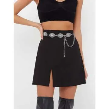 FIORETTO Metal Waist Chain Belts for Dress Western Boho Concho Chain Belt for Women Cowgirl Belts for Dress Jeans Country Concert Outfit Silver