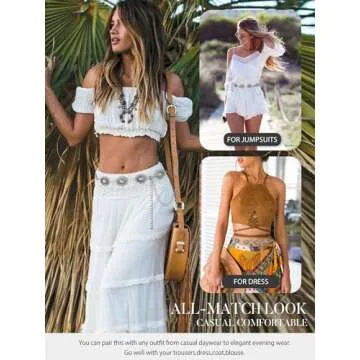 FIORETTO Metal Waist Chain Belts for Dress Western Boho Concho Chain Belt for Women Cowgirl Belts for Dress Jeans Country Concert Outfit Silver