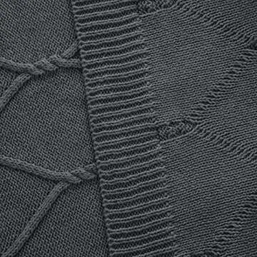 Longhui bedding 100% Cotton Dark Grey Lightweight Cable Knit Throw Blanket with Bonus Laundering Bag for Couch Sofa Bed – 50 x 63 Inch, Machine Washable, Home Décor