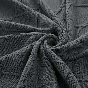 Longhui bedding 100% Cotton Dark Grey Lightweight Cable Knit Throw Blanket with Bonus Laundering Bag for Couch Sofa Bed – 50 x 63 Inch, Machine Washable, Home Décor