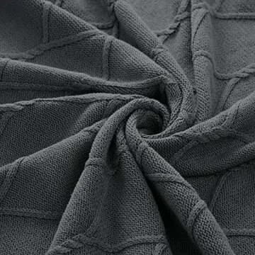 Longhui bedding 100% Cotton Dark Grey Lightweight Cable Knit Throw Blanket with Bonus Laundering Bag for Couch Sofa Bed – 50 x 63 Inch, Machine Washable, Home Décor