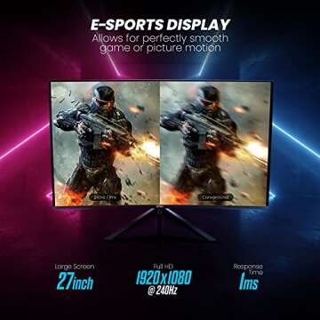 GTEK 240Hz Gaming Monitor - 27 Inch Full HD 1920 x 1080P with FreeSync