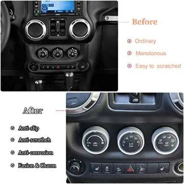 Audio Air Conditioning Button Cover Decoration Twist Switch Ring Trim Interior Accessories for Jeep Wrangler JK Patriot Compass Liberty for Dodge Challenger (White)