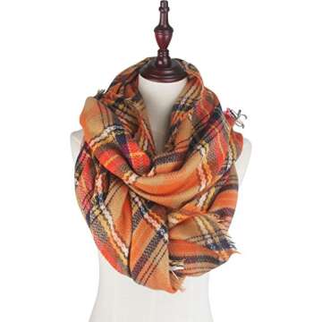 VIVIAN & VINCENT Women's Plaid Blanket Fall Winter Scarf Wrap Oversized Shawl Orange for Halloween T...
