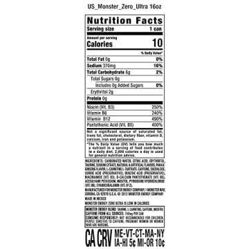 Monster Energy Zero Ultra, Sugar Free Energy Drink, 16 Ounce (Pack of 12)