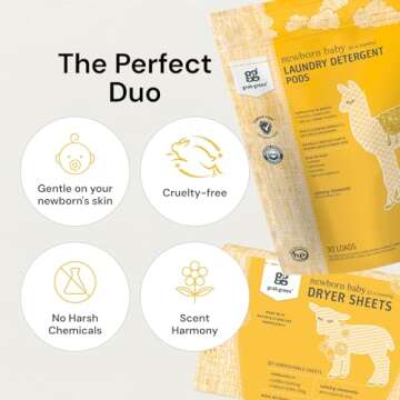 Grab Green Newborn Baby Laundry Detergent Pods and Dryer Sheets Bundle, 30 Count Pods and 40 Dryer S...