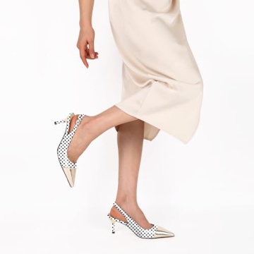 YODEKS Cap Toe Slingback Low Kitten Heels for Women