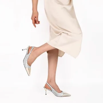 YODEKS Cap Toe Slingback Low Kitten Heels for Women