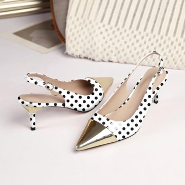YODEKS Cap Toe Slingback Low Kitten Heels for Women
