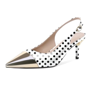 YODEKS Cap Toe Slingback Low Kitten Heels for Women